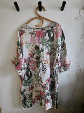 Linen PIAZZA DEL TEMPIO Floral Ruffled Tunic / Mini Dress MADE IN ITALY S